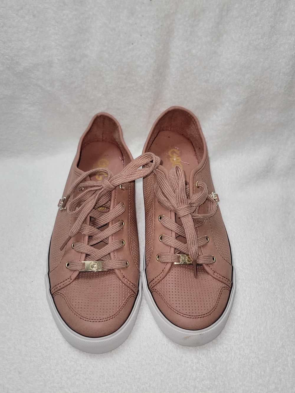 Guess Women’s Low Top Sneakers - Brown Perforated Logo - Size 11